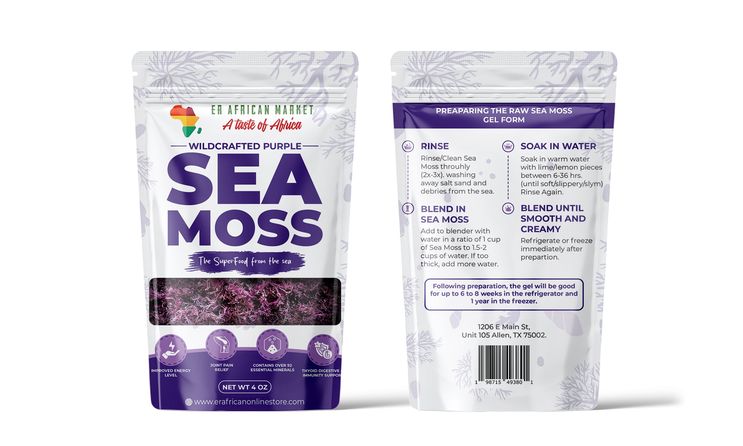 Purple Irish Sea Moss - 4oz | Organic, Wildcrafted, Sun-Dried from St. Lucia | Nutrient-Rich Superfood