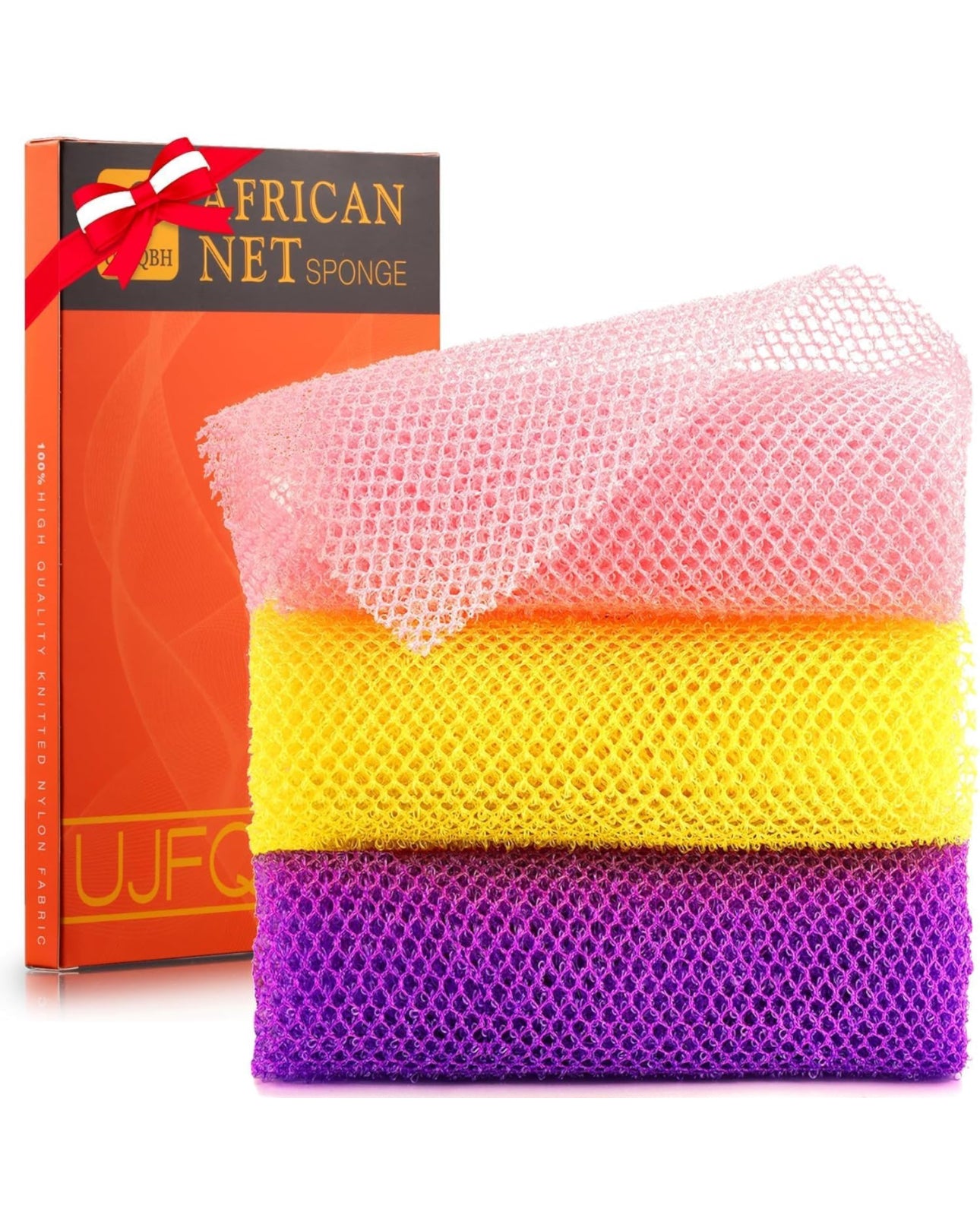 3 Pieces African Net Bath Sponge - Long Exfoliating Body & Back Scrubber