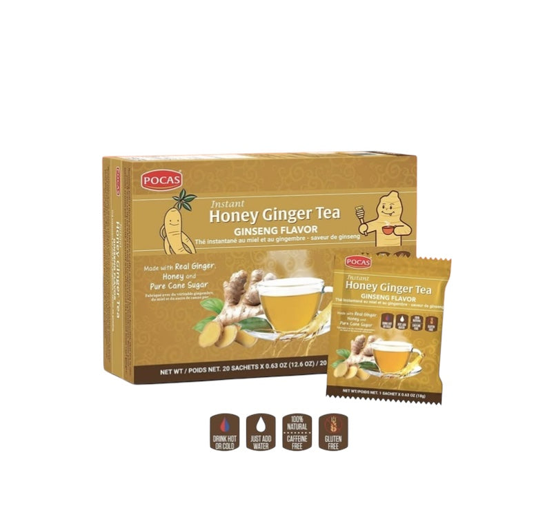 Honey Ginger Tea | 20 Sachets –Ginseng Flavor-Soothing, Aromatic, and Refreshing